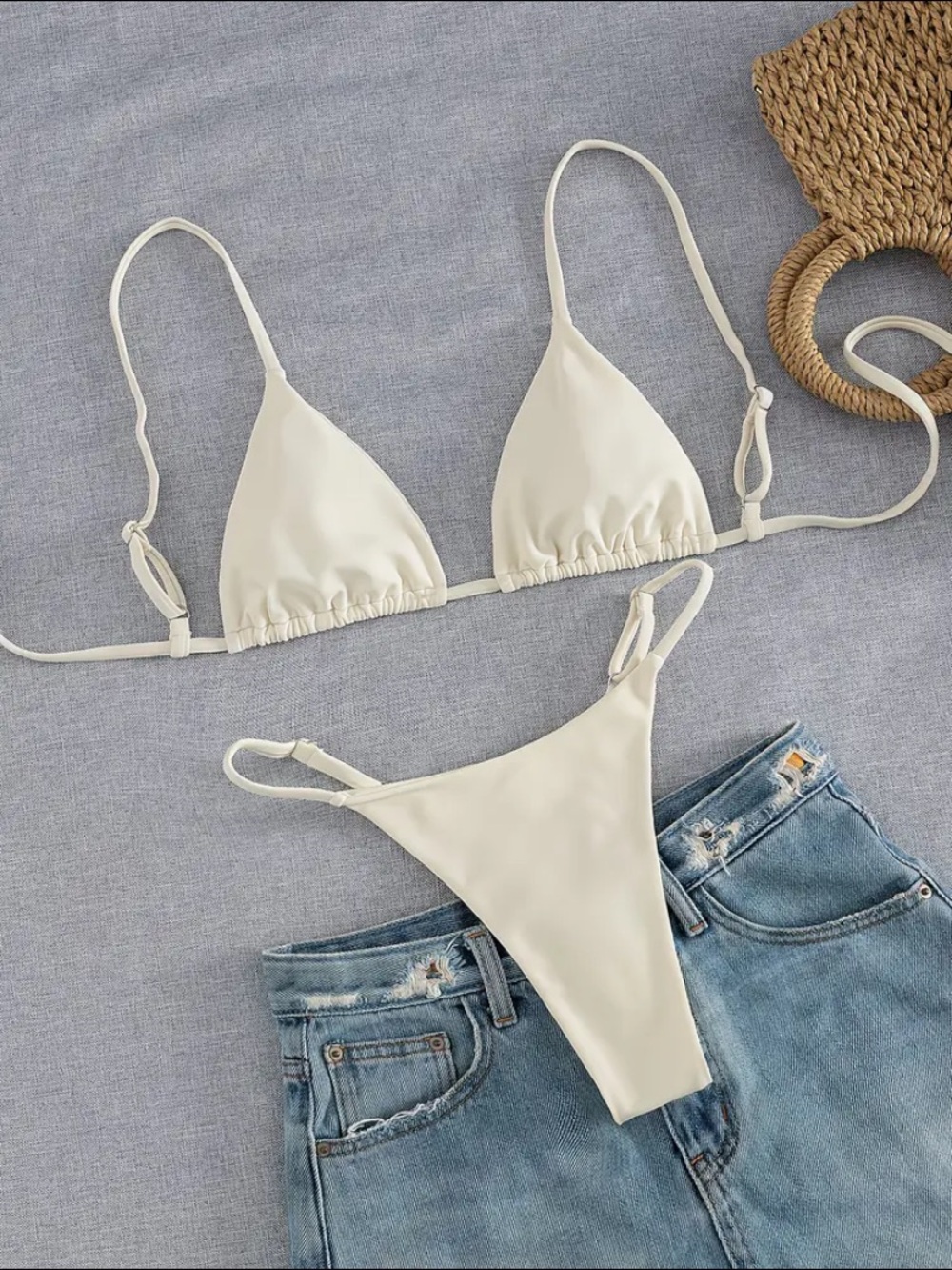 Cream White Triangle String Bikini Set